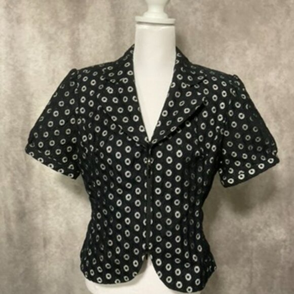 Samuel Dong RETRO Textured Flower Design Short Sleeve Jacket BLAZER Top Medium - Picture 2 of 6